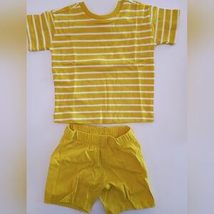 Hanna Andersson Yellow Striped Tee and Matching Yellow Shorts Set